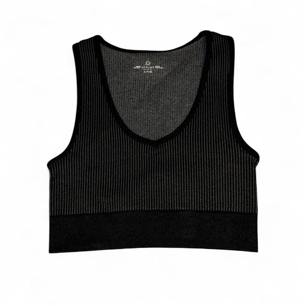 Offline by Aerie Black Pinstriped Sports Bra Unpadded Women’s S Yoga Athleisure